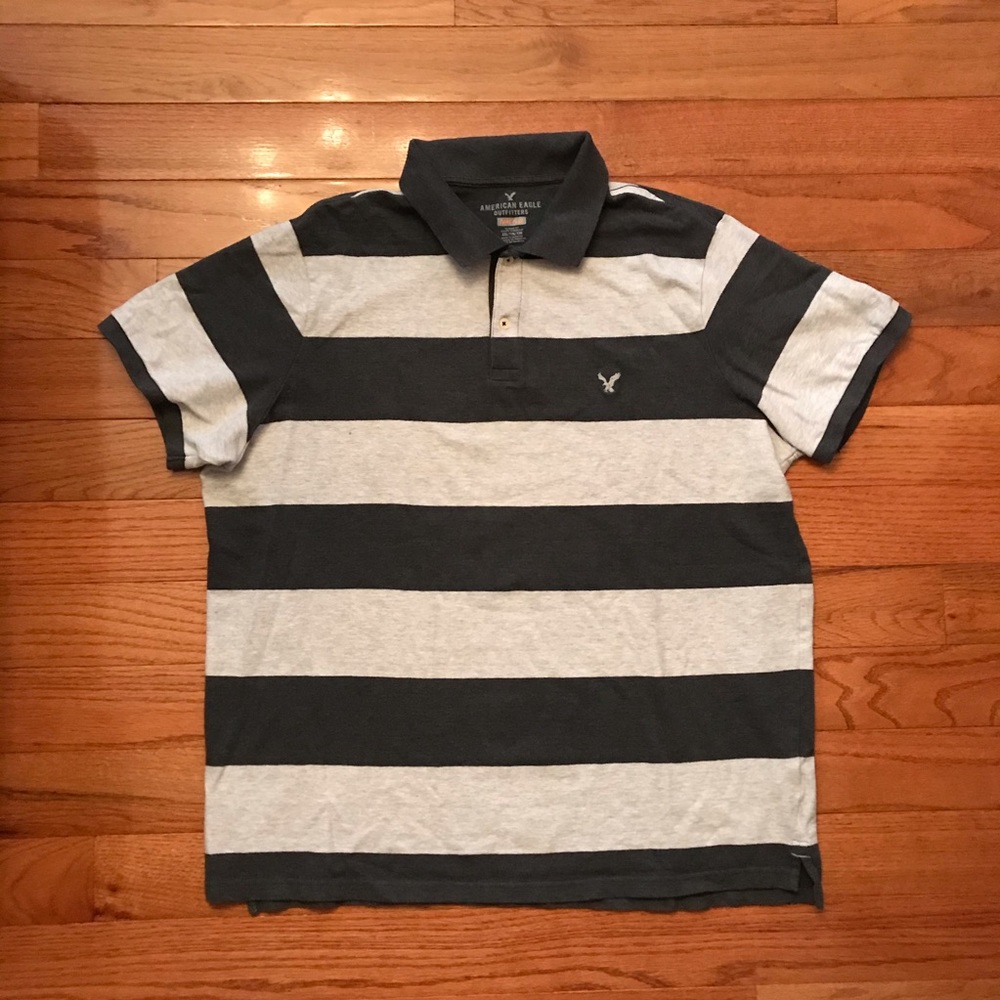 AE grey striped polo